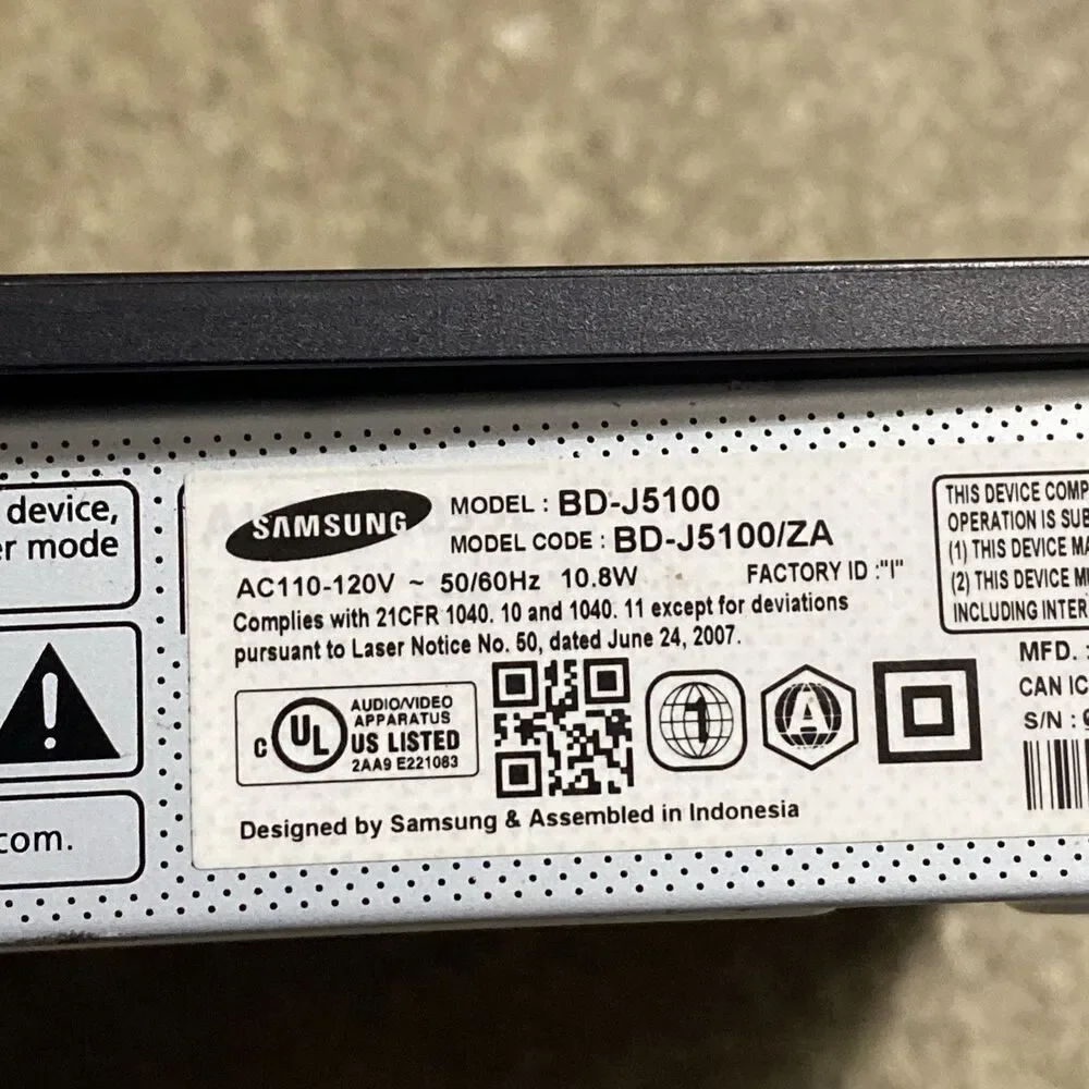 Samsung BD-J5100 Streaming Blu-ray DVD Player 1080p HDMI USB No Remote Tested